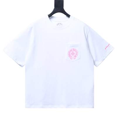 Chrome Hearts Pink Embroidered Short-Sleeve T-Shirt White 01