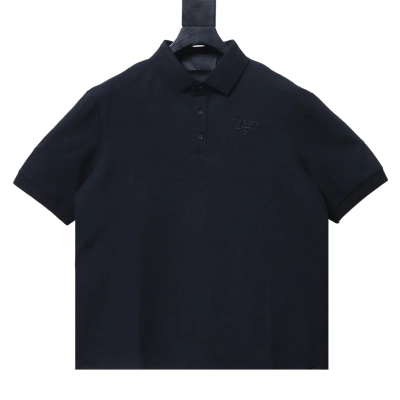 Prada 25SS Letter-Embroidered Short-Sleeve Polo T-Shirt Black 01