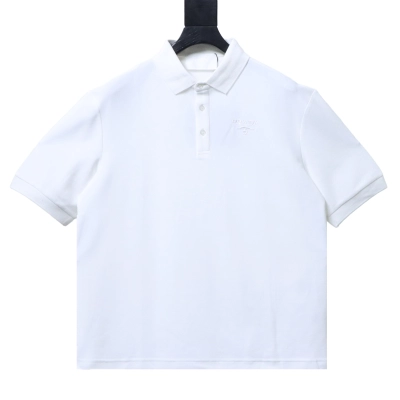 Prada 25SS Letter-Embroidered Short-Sleeve Polo T-Shirt White 01