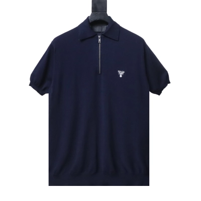 Prada SS25 Short-Sleeve Knitted Polo Shirt with Zipper 01