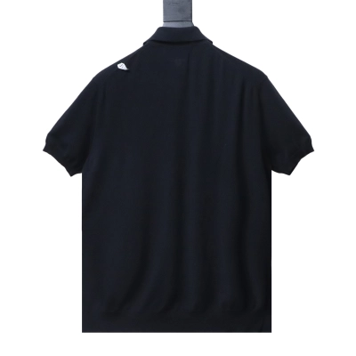 Prada SS25 Short-Sleeve Knitted Polo Shirt with Zipper Black 02