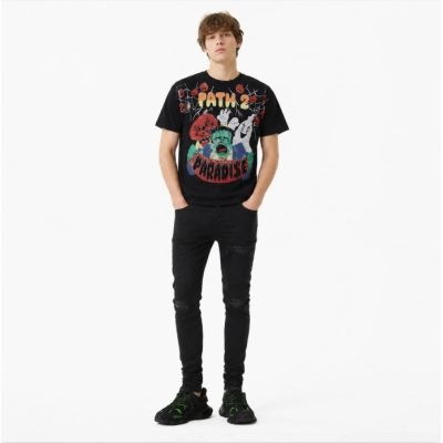 Hellstar Halloween1996 P2P T-shirt Black + AMIRI MX1 Ultrasuede Jeans Black 01