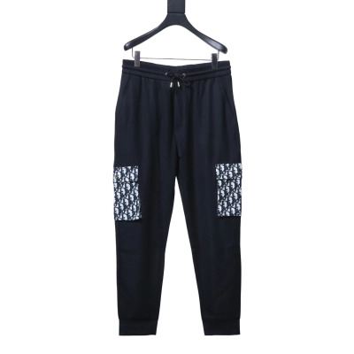 Dior Monogram Embroidered Logo Pants Joggers with Side Pockets 01