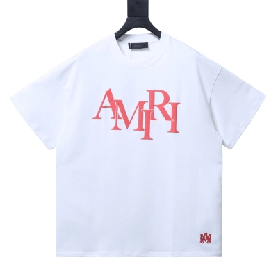 Amiri Short-Sleeve T-Shirt with Puff-Print Letter Logo 01