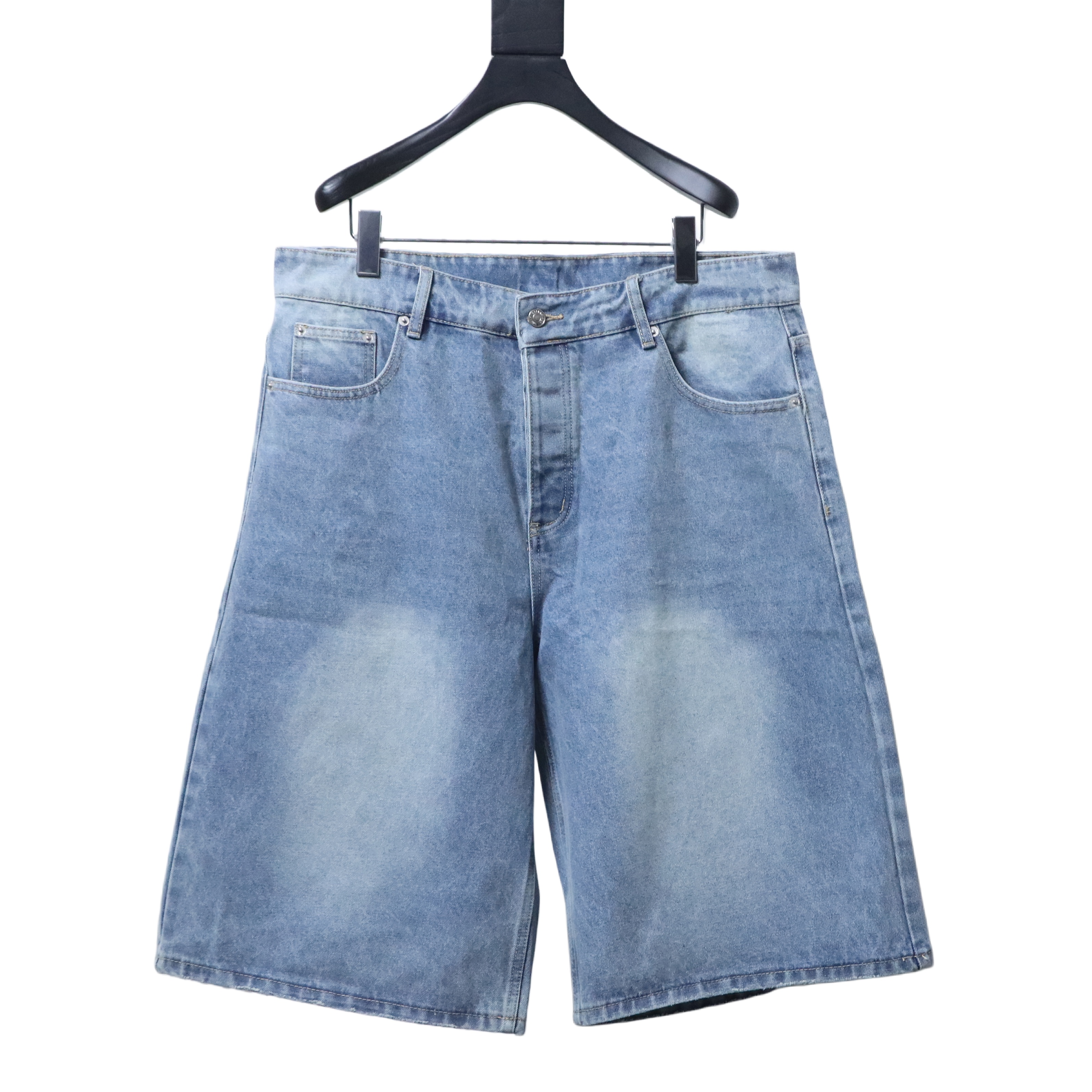 Balenciaga 26SS Solid-Color Distressed Denim Shorts