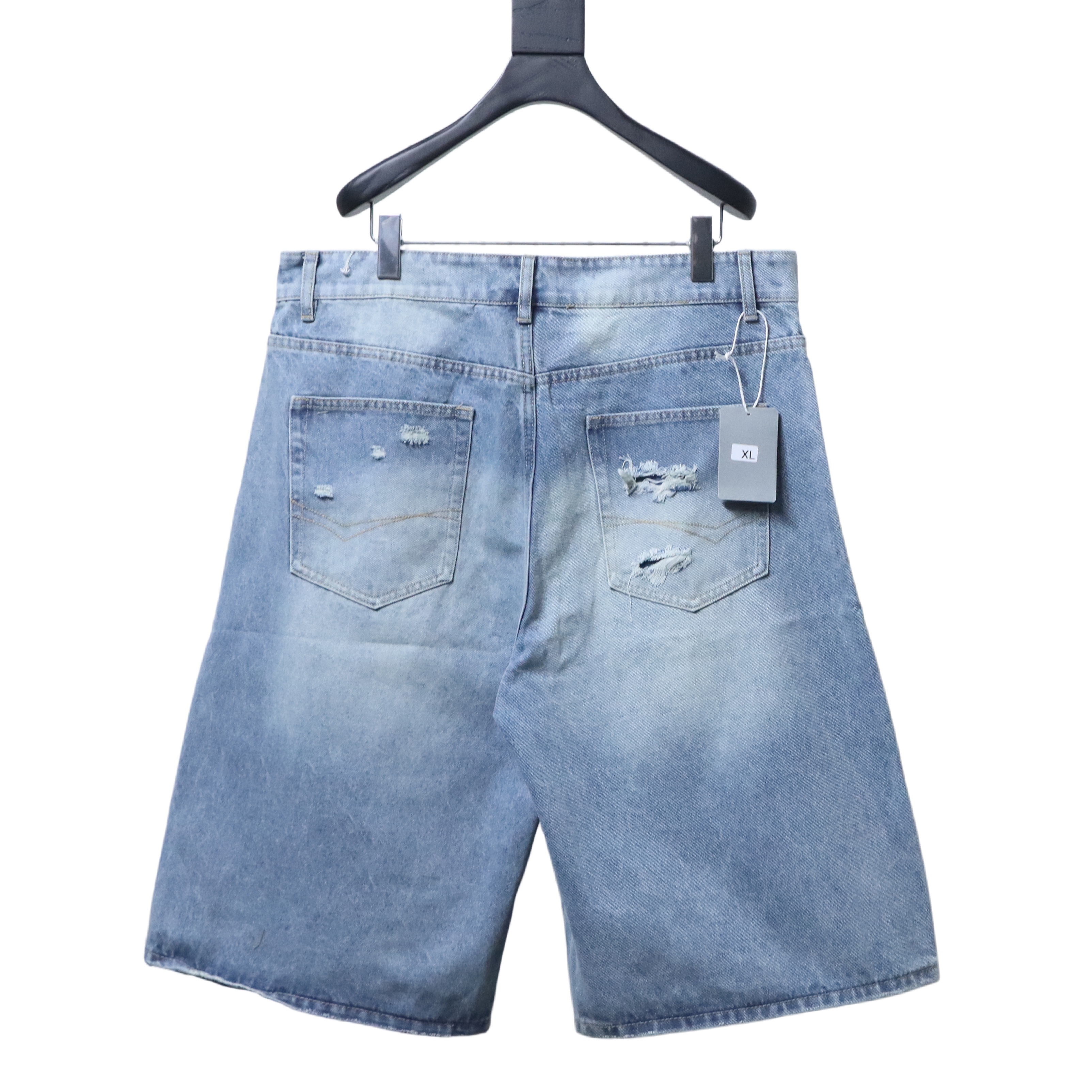 Balenciaga 26SS Solid-Color Distressed Denim Shorts