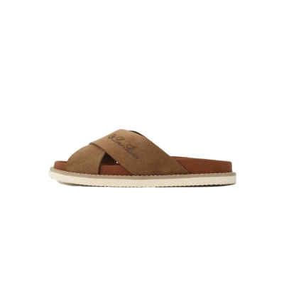 Hermes Flat Criss-Cross Strap Slides Brown 01
