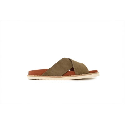 Hermes Flat Criss-Cross Strap Slides Khaki 02