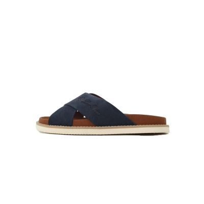 Hermes Flat Criss-Cross Strap Slides Blue 01