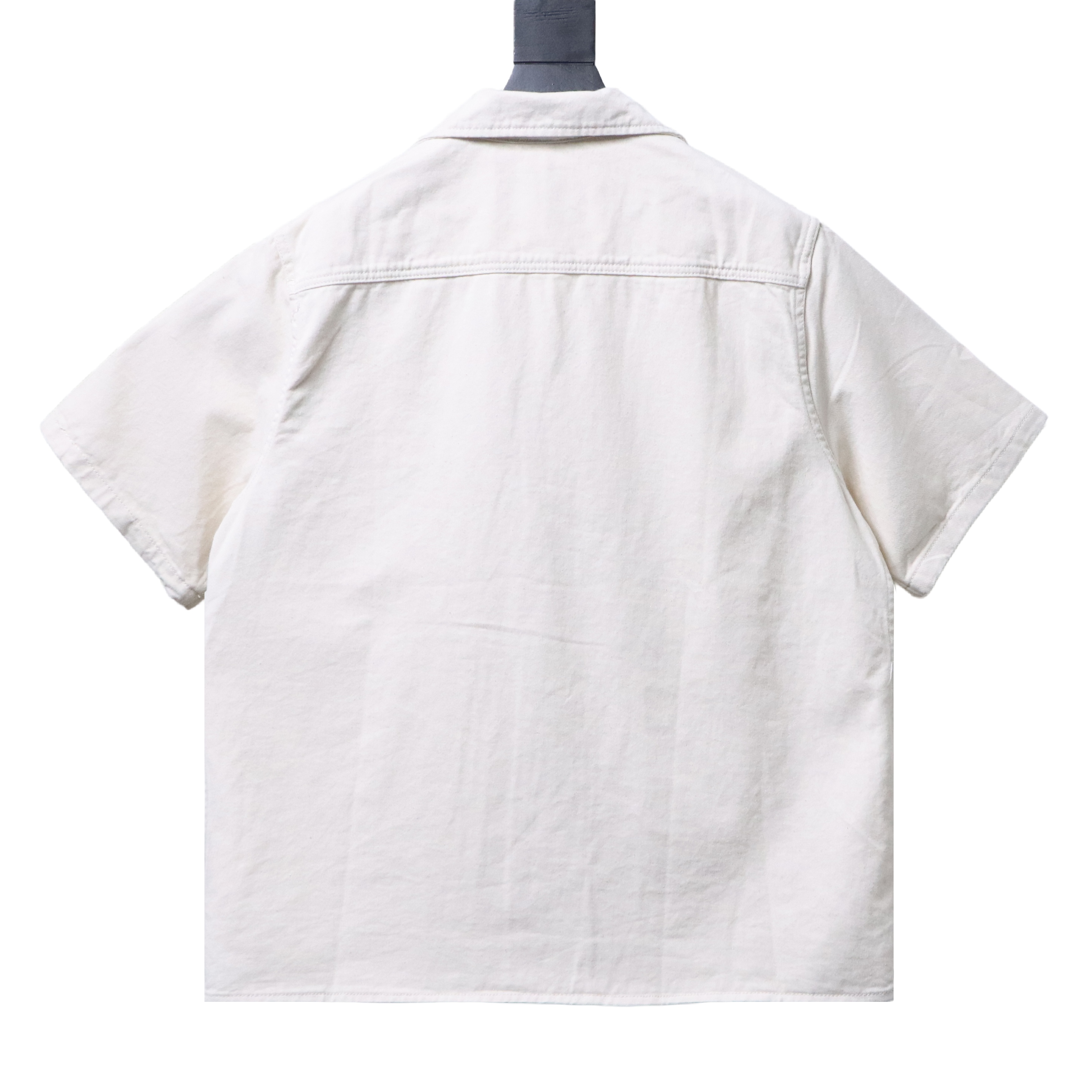 Valentino Short-Sleeve Denim Shirt with Metal V-Logo Pocket Detail