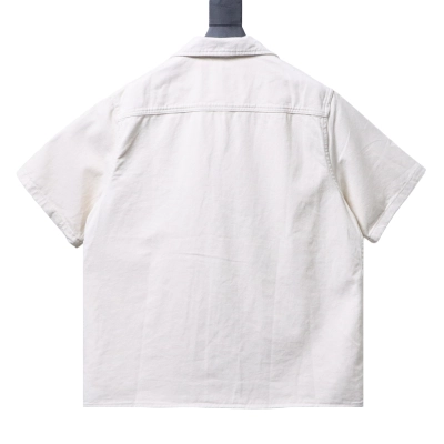 Valentino Short-Sleeve Denim Shirt with Metal V-Logo Pocket Detail 02