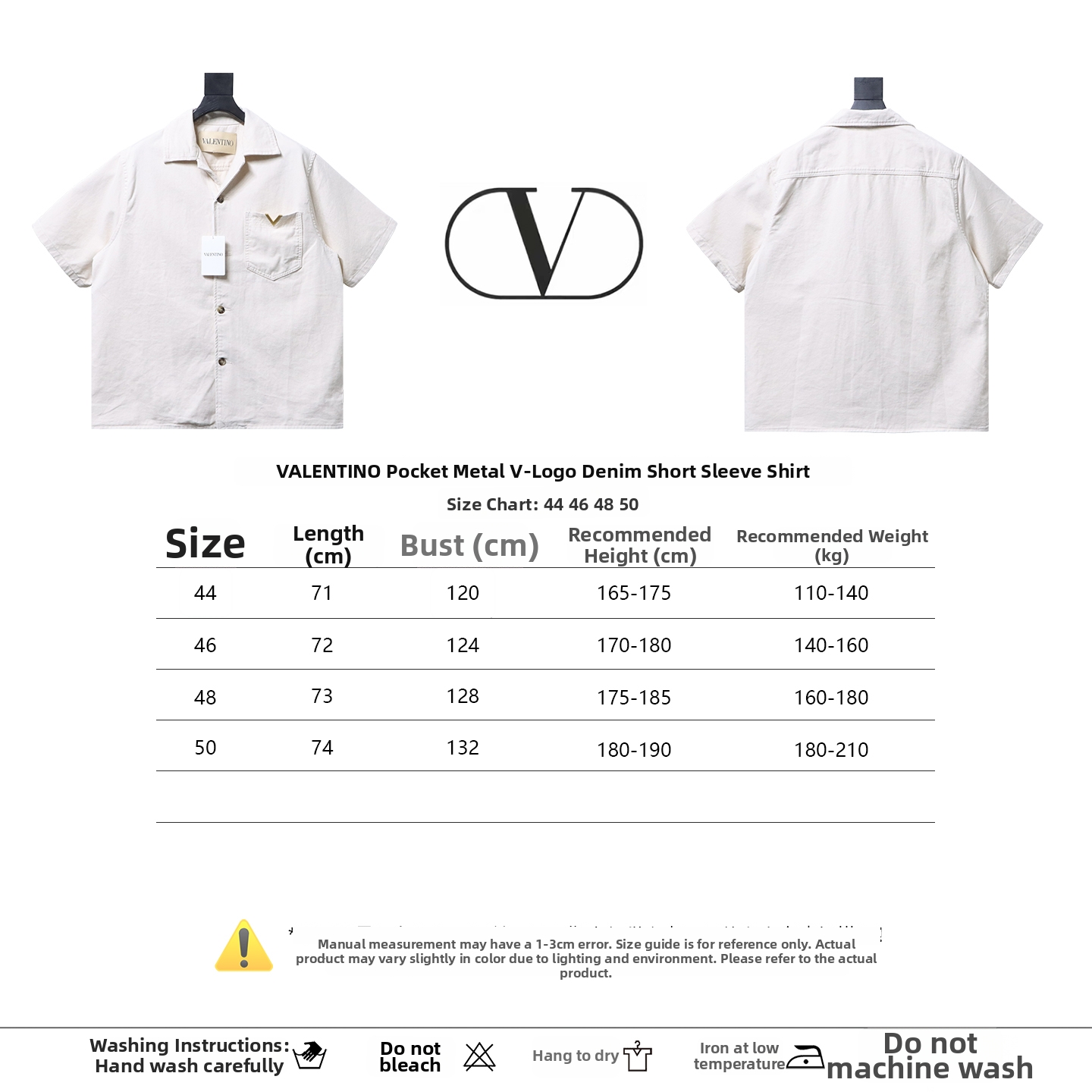 Valentino Short-Sleeve Denim Shirt with Metal V-Logo Pocket Detail