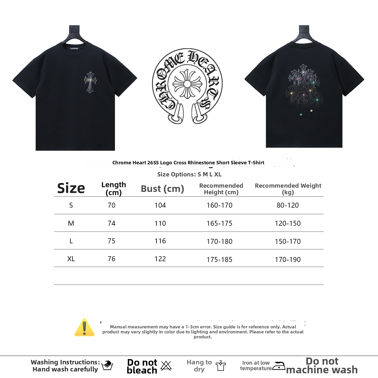 Chrome Hearts 26SS Logo Cross Rhinestone Short-Sleeve T-Shirt Black