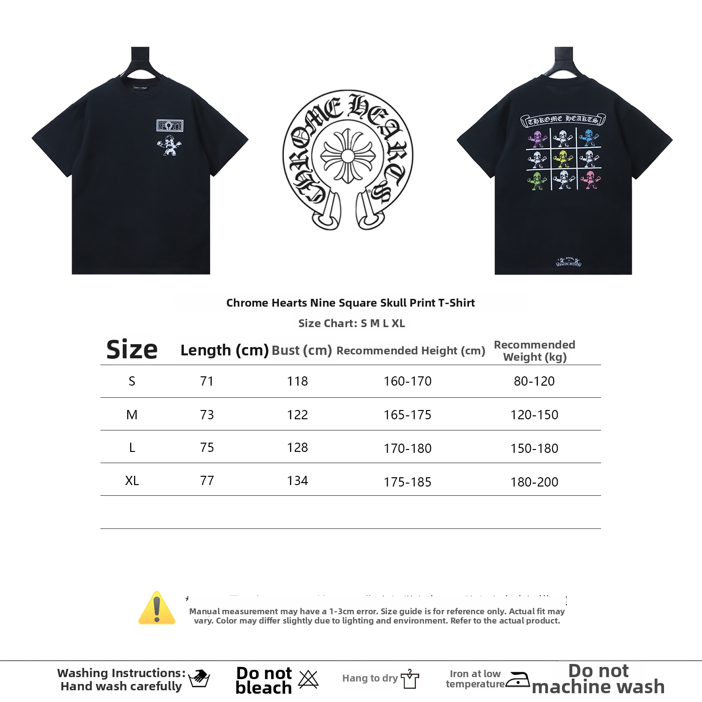 Chrome Hearts Grid-Print Skull Short-Sleeve T-Shirt Black/White