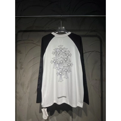 Chrome Hearts Popular Long-Sleeve T-Shirt with Sanskrit Horseshoe and Black-and-White Color-Block Print Y83# 02
