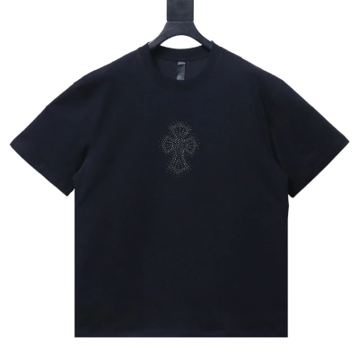 Chrome Hearts Rhinestone-embellished cross short-sleeve shirt Black 01