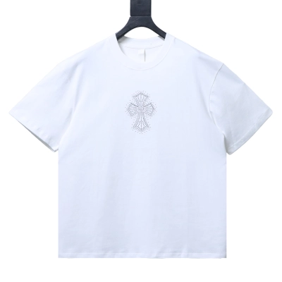 Chrome Hearts Rhinestone-embellished cross short-sleeve shirt White 01