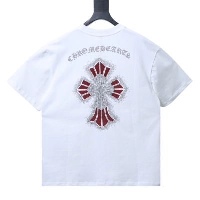 Chrome Hearts Rhinestone-embellished cross short-sleeve shirt White 02