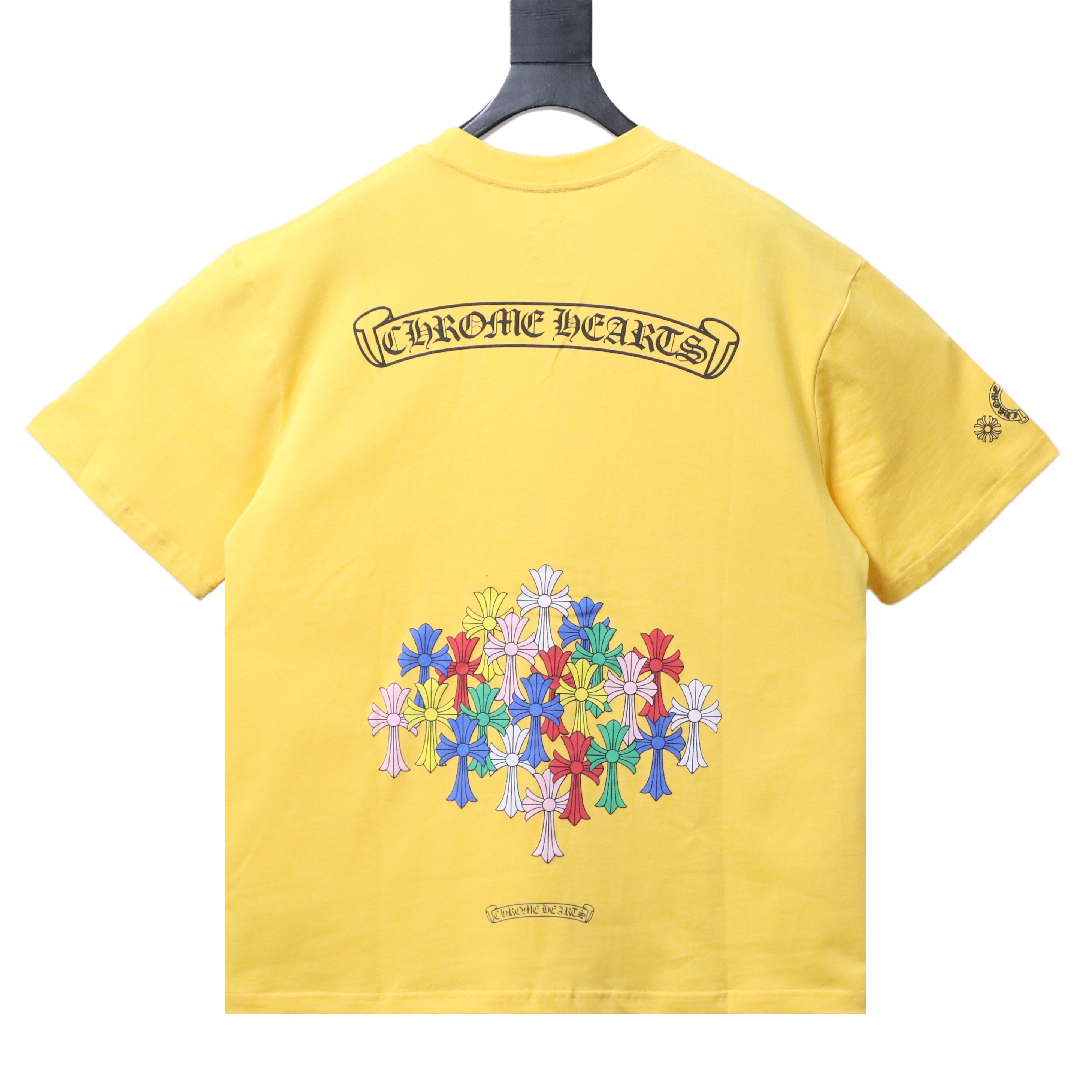 Chrome Hearts Short-Sleeve T-Shirt with Colorful Cross Print Yellow