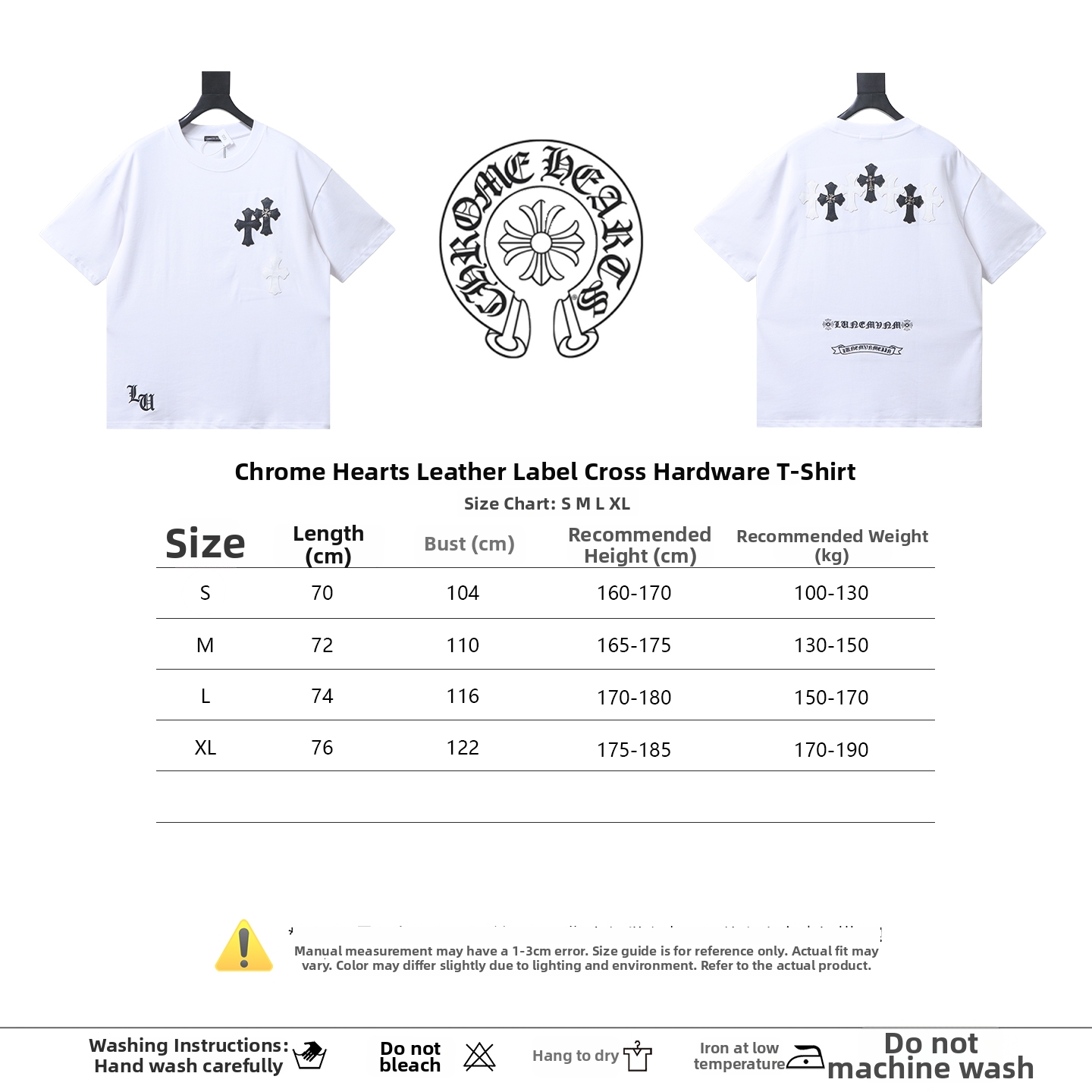 Chrome Hearts Short-Sleeve T-Shirt with Leather Patch and Cross Hardware Black/White