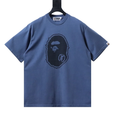 BAPE Washed T-Shirt with Slashed Ape Head Graphic Blue 01
