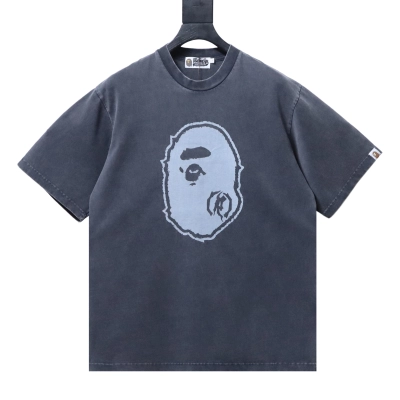BAPE Washed T-Shirt with Slashed Ape Head Graphic Black 01