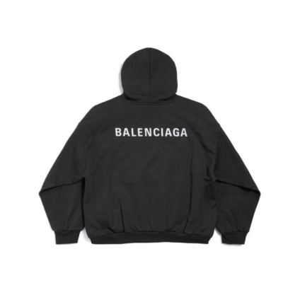 New Balenciaga Back Hoodie Medium Fit in Black medium fleece 02