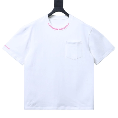 Chrome Hearts Letter-Print Short-Sleeve Tee with Collar Button Detail Black/White 01