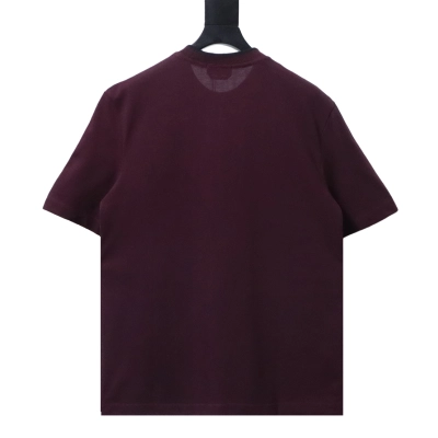 Hermes Paris Short-Sleeve T-Shirt with Embroidered Pocket Logo Wine Red / Grey-White 02