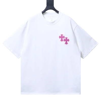 CHROME HEARTS Pink Cross & Horseshoe Embroidery Short-Sleeve T-Shirt 01
