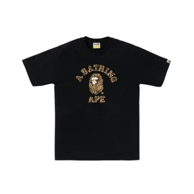 BAPE Wild Leopard Pattern College T-shirt Black 01