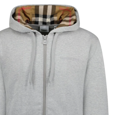 Burberry 'Hove' check Hood Embroidery Logo Hoodie Zip Sweatshirt Grey 02