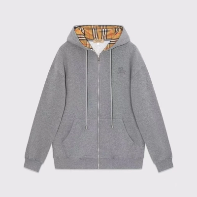 Burberry 'Hove' check Hood Embroidery Logo Hoodie Zip Sweatshirt Grey 01