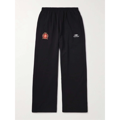 BALENCIAGA Wide-Leg Logo-Embroidered Cotton-Jersey Sweatpants 01