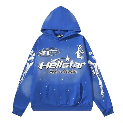 Hellstar Blue Hoodie with White Graphics 01