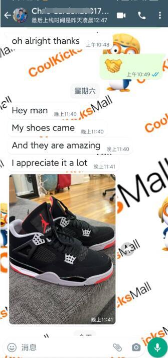 Coolkicks GET Air Jordan 4 Retro Bred (2019),308497-060 review Customer coolkicks reviews from whatsapp 01