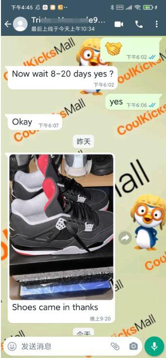PKGoden Air Jordan 4 Retro Bred (2019),308497-060 review feedback from whatsapp guest 00