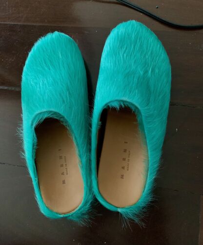 PKGoden Dark Green long hair calfskin Fussbett sabot Marni Slides review 0