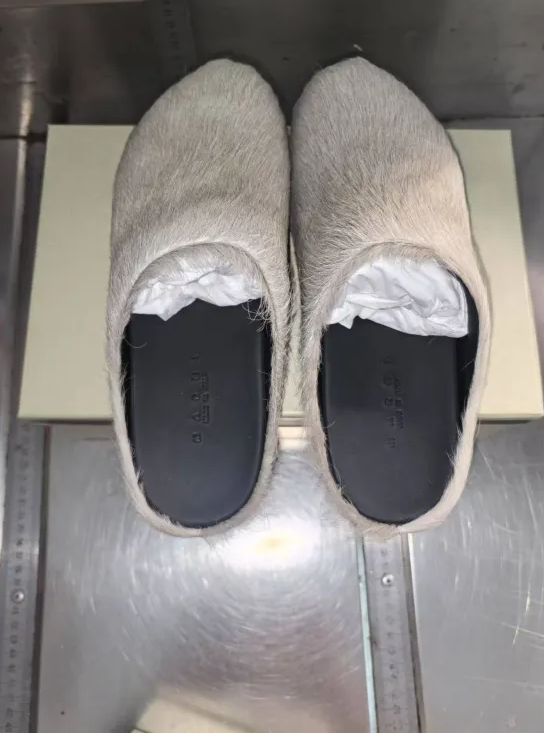 PKGoden Grey White long hair calfskin Fussbett sabot Marni Slides review 0
