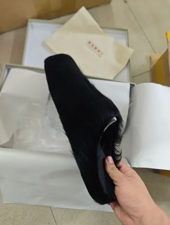 PKGoden Black long hair calfskin Fussbett sabot Marni Slides review 0