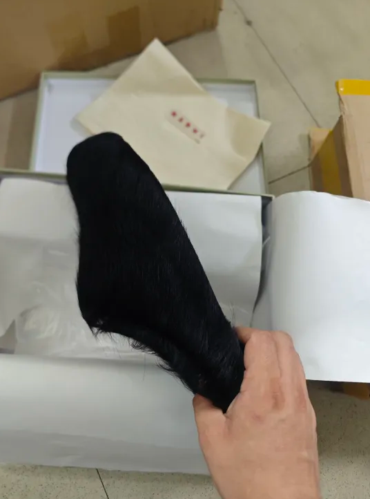 PKGoden Black long hair calfskin Fussbett sabot Marni Slides review 1