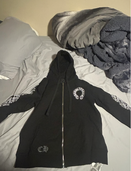 Chrome Hearts Horseshoe Floral Cross-Sleeve Zip Up Hoodie Black/White review Linda Zanghi