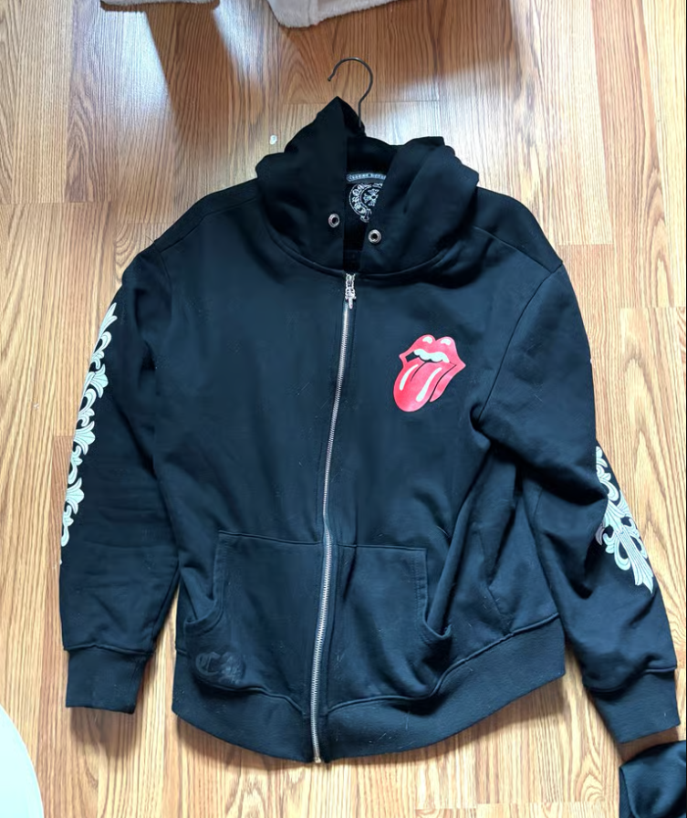 Chrome Hearts × The Rolling Stones Red Tongue Cross Zip Up Hoodie Black/Red review Connie Utegg