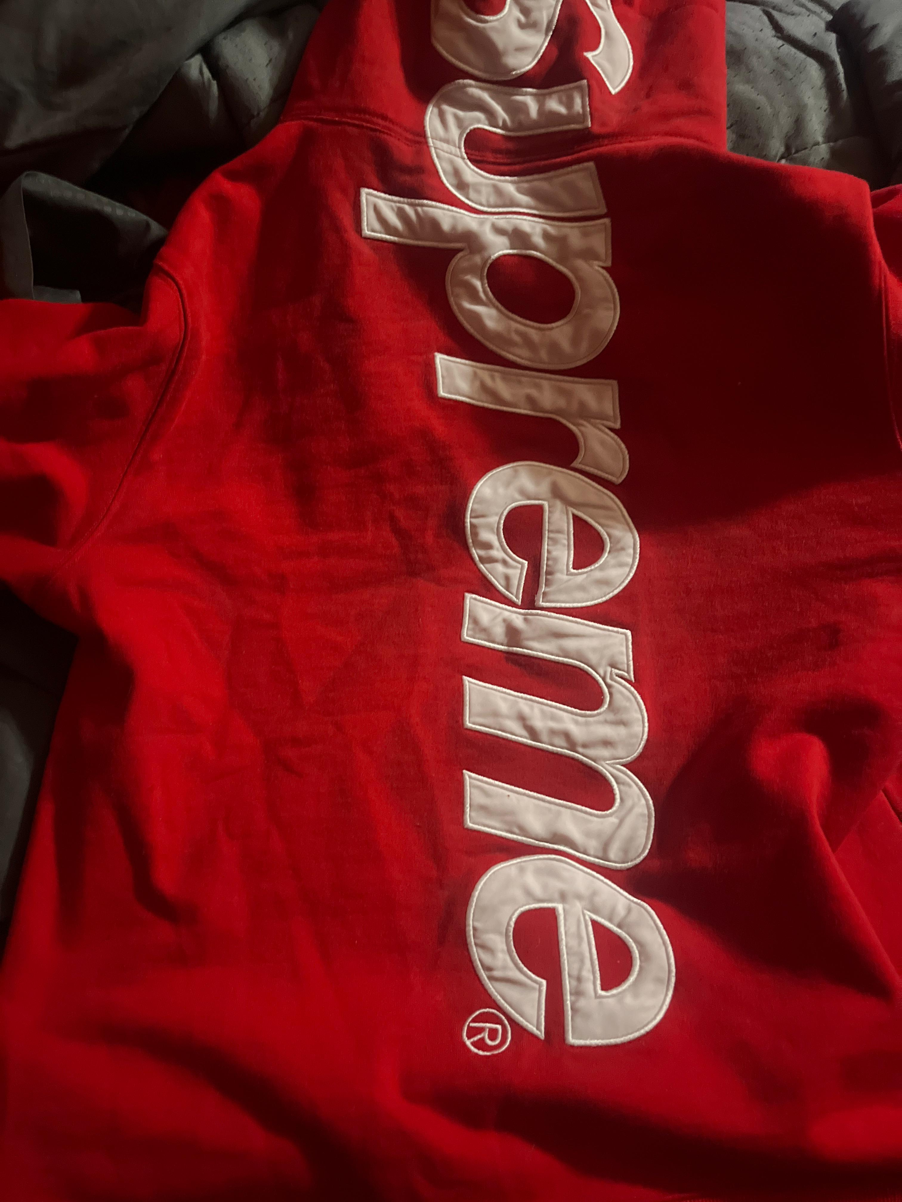 Supreme Satin Applique Hoodie Sweatshirt Red review 1