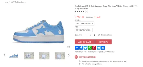 QC Check Coolkicks GET A Bathing Ape Bape Sta Low White Blue, 1M70-191-001(pre-sale)