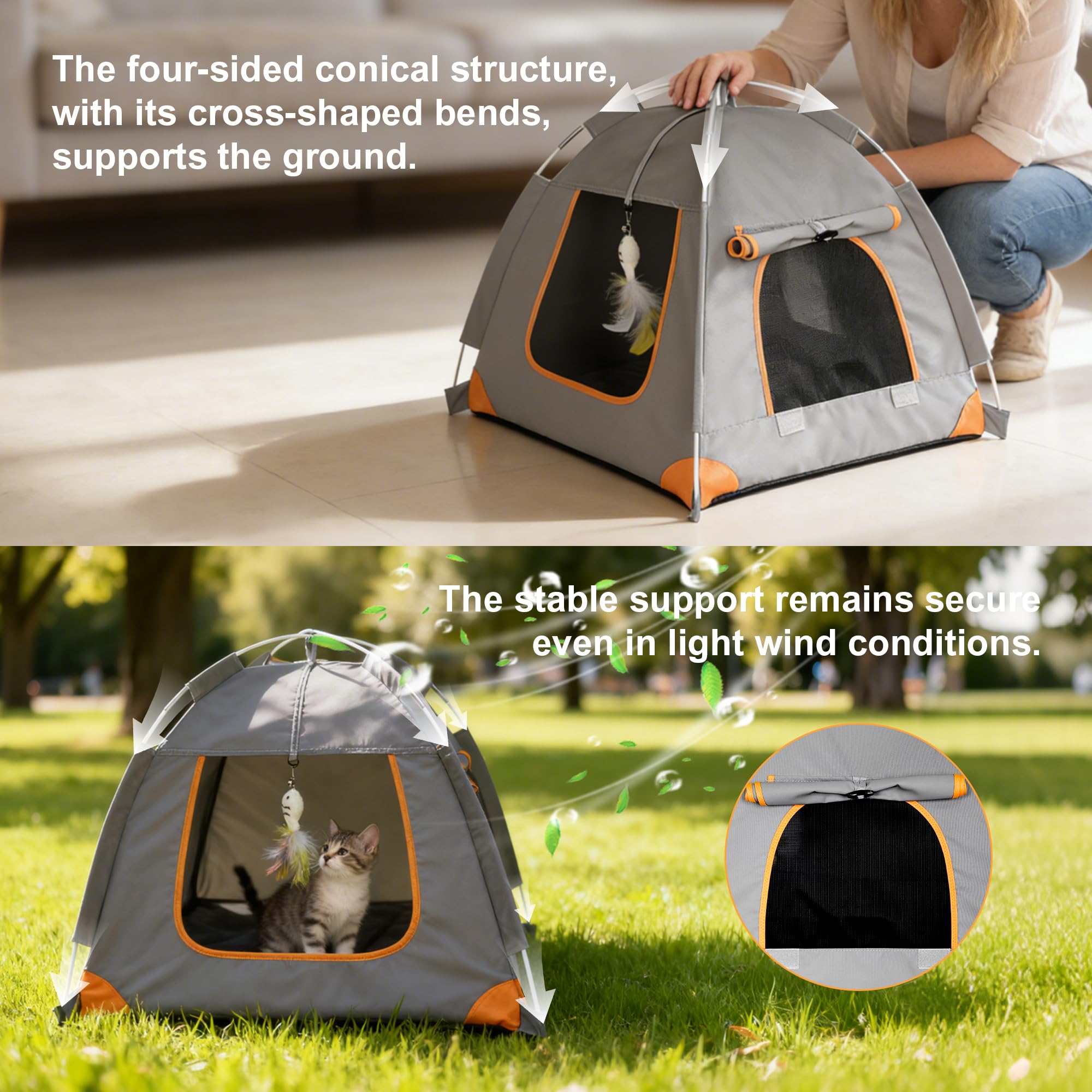 Portable Small Pet Bed Tent for Indoor & Outdoor Cats UV Protection Waterproof Pet Tent with Soft Cushion and Feather Toys