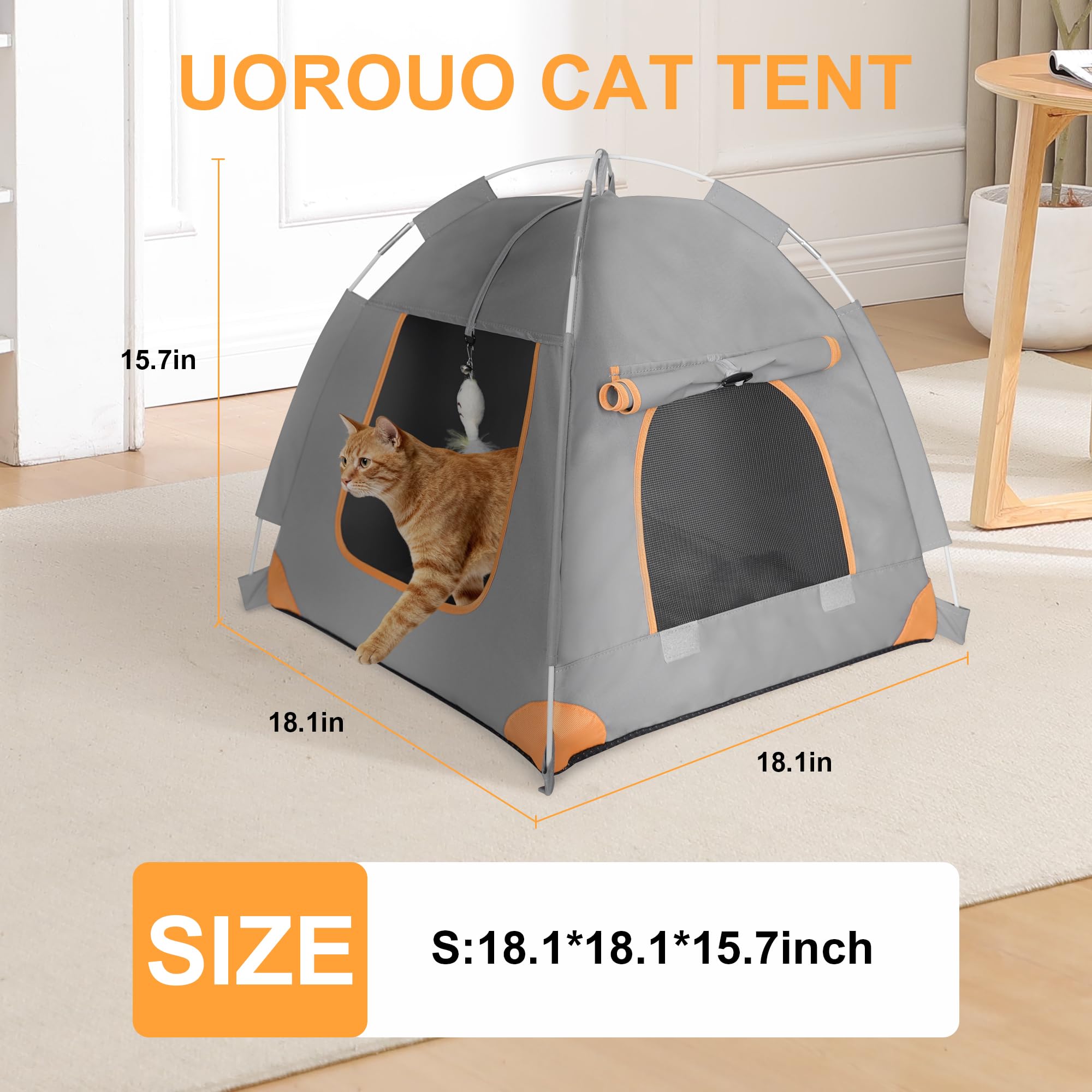 Portable Small Pet Bed Tent for Indoor & Outdoor Cats UV Protection Waterproof Pet Tent with Soft Cushion and Feather Toys