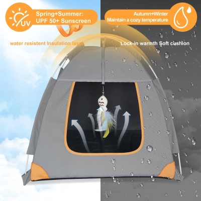 Portable Small Pet Bed Tent for Indoor & Outdoor Cats UV Protection Waterproof Pet Tent with Soft Cushion and Feather Toys 02