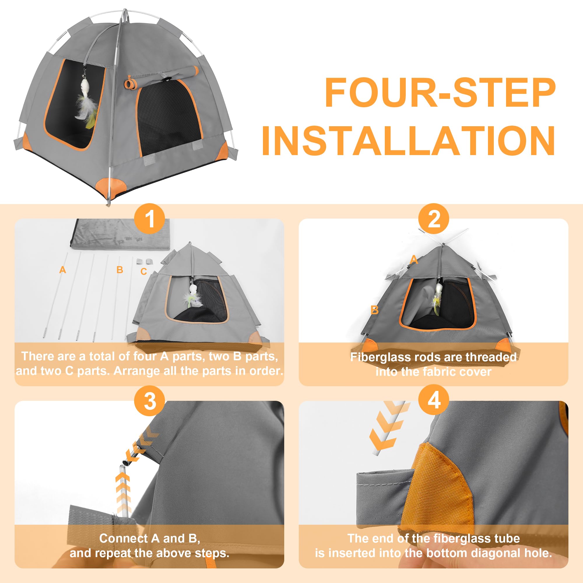 Portable Small Pet Bed Tent for Indoor & Outdoor Cats UV Protection Waterproof Pet Tent with Soft Cushion and Feather Toys