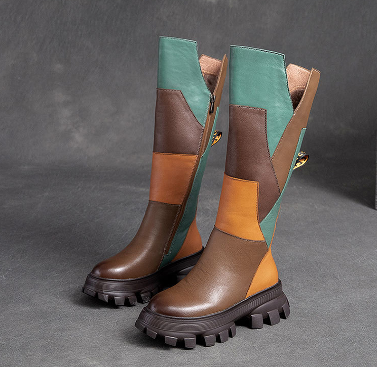 Cnkiwis Color Block Boots Brown 30395